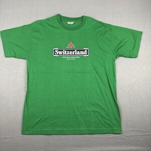 SWITZERLAND Save Milk Drink Beer Shirt Green‎ Mens Size Medium Switcher